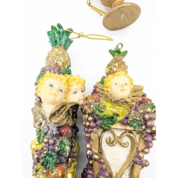 Christmas ornaments Topiary Fruit French Sparkle Cherubs Set Of 3 READ - Picture 9 of 12